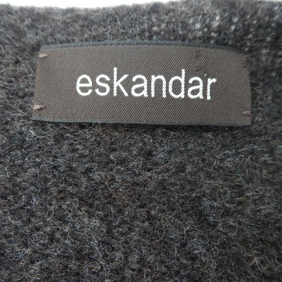 Eskandar Merino Wool Blend Poncho Crossover Sweater Charcoal Gray Handloomed XL - Picture 6 of 9
